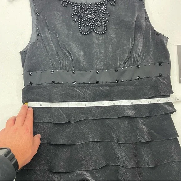NWT Adrianna Papell Black Cocktail Dress Tiered Ruffle Sleeveless Beaded Neck - Picture 10 of 12